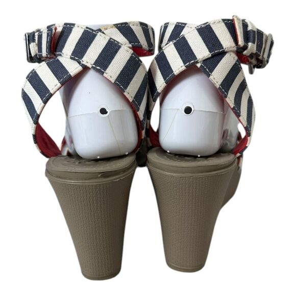 CROCS Navy and White Striped Wedges - Picture 5 of 9
